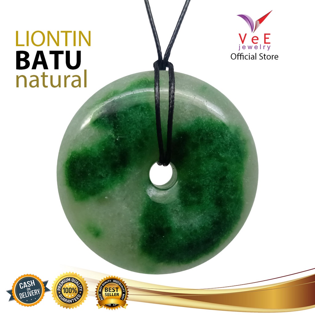 Kalung Liontin Batu Giok Asli Cina Donat Jumbo Hijau - VeE Liontin Terapi Kesehatan