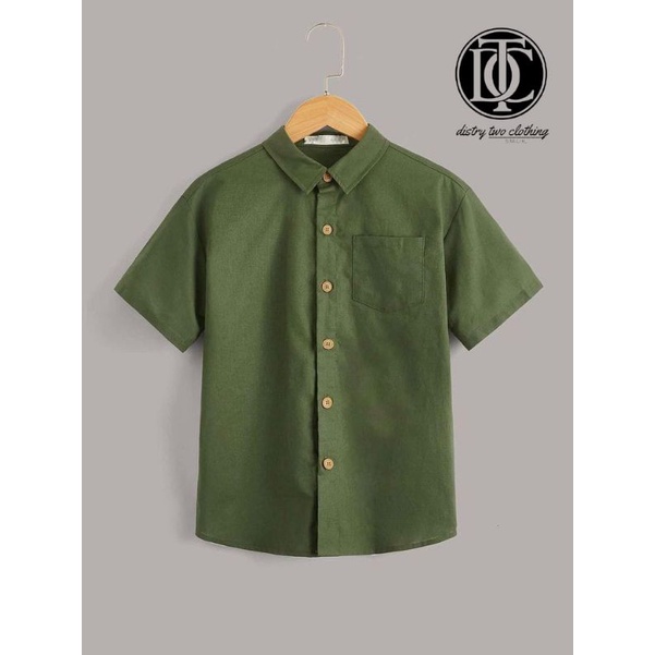 kemeja anak warna Sage green lengan pendek