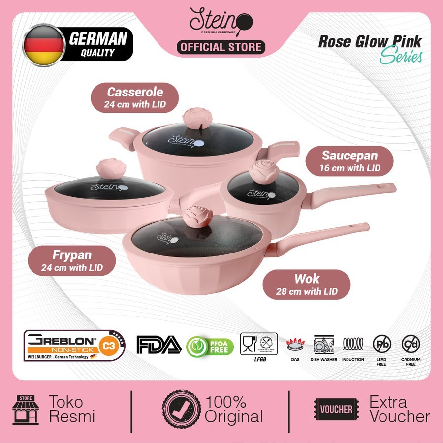 STEIN Glamour Rose Set 4 in 1 Panci Set Anti-lengket Granite German - Panci Set 4in1 STEIN