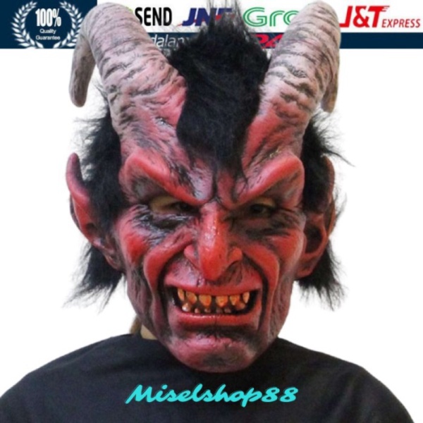 

Unik Topeng setan merah red devil tanduk halloween mask full latex Murah