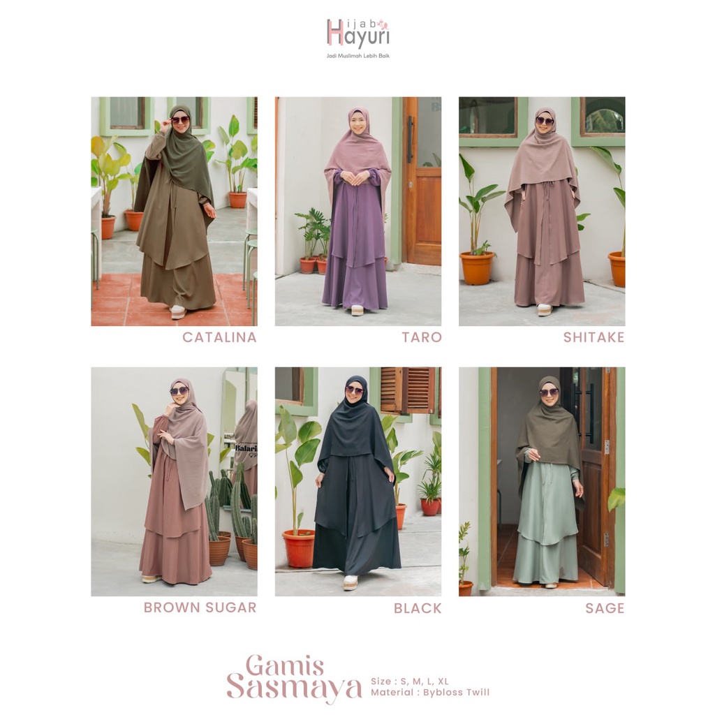 Gamis Sasmaya by Hijab Hayuri - Baju Dress Gamis Wanita Muslim Polos Premium Cantik Kekinian Terbaru