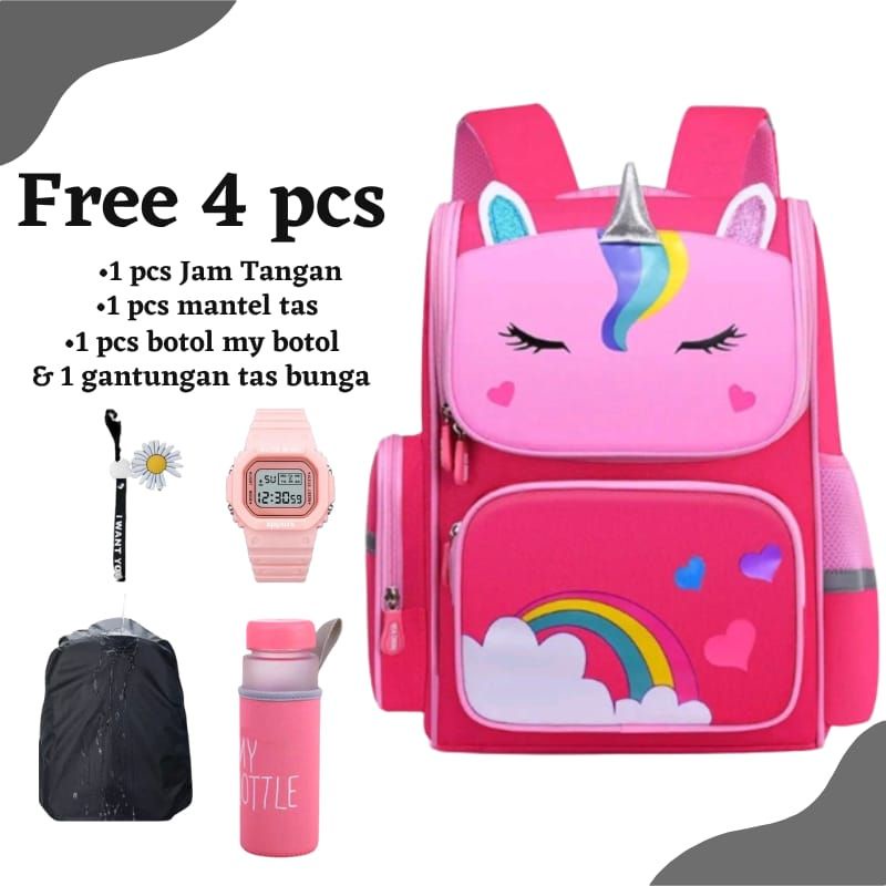 Tas Anak Ransel karakter UNICORN Other Bear Tas Sekolah Tk Sd Paud Free Botol minum / Sarung Tas Waterproof/Raincover