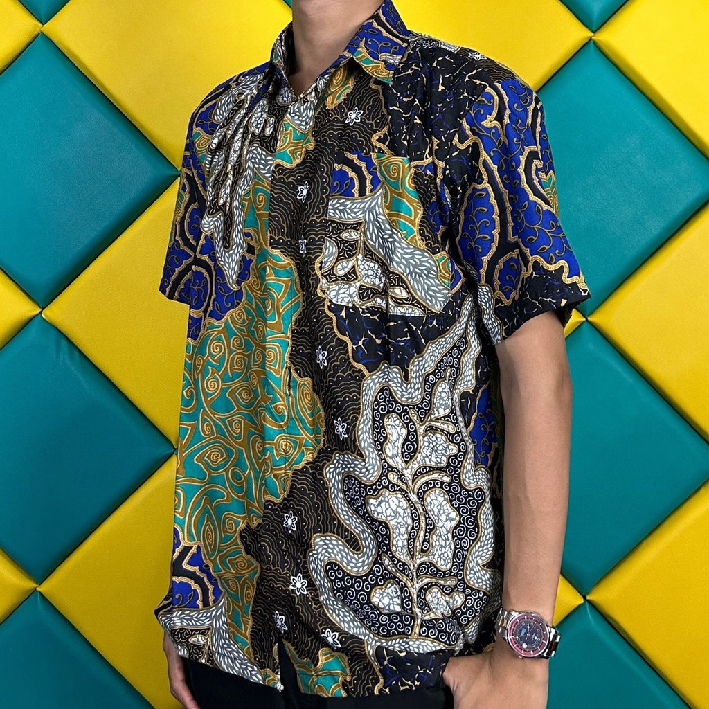 BSWART Batik HRB026 kenongo kemeja panjang anjani biru Pekalongan M L XL Batik Pria MURAH Modern Grosir