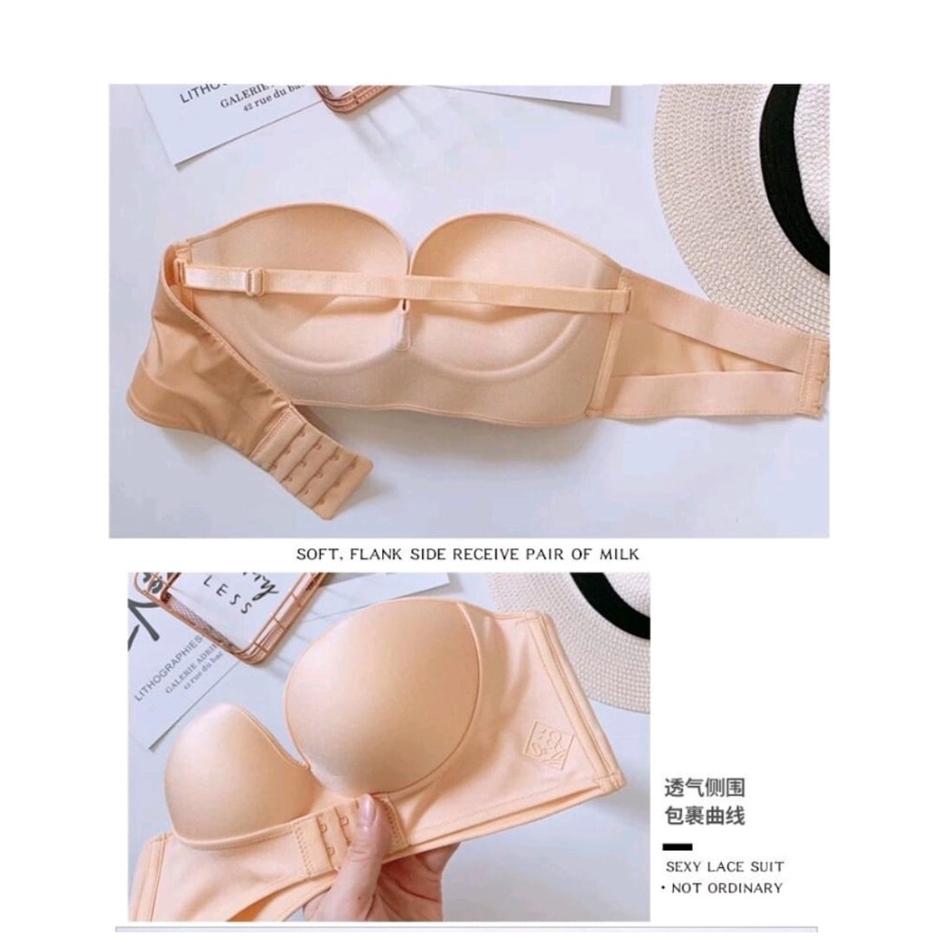 BH Bra Wanita Model Push Up Tanpa Tali Strap Bahan Non Slip