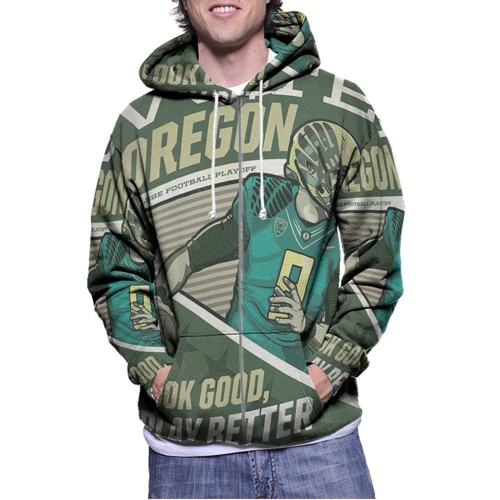 Jaket Hoodie Vote Oregon LOOK GOOD PLAY BETTER Hoodie Fullprint Zipper Casual Unisex Bahan Polyester