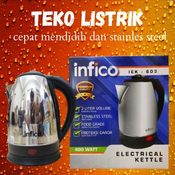 Pemanas air Infico kettle listrik 2 liter  hotel Full Stainless Bergaransi-Resmi