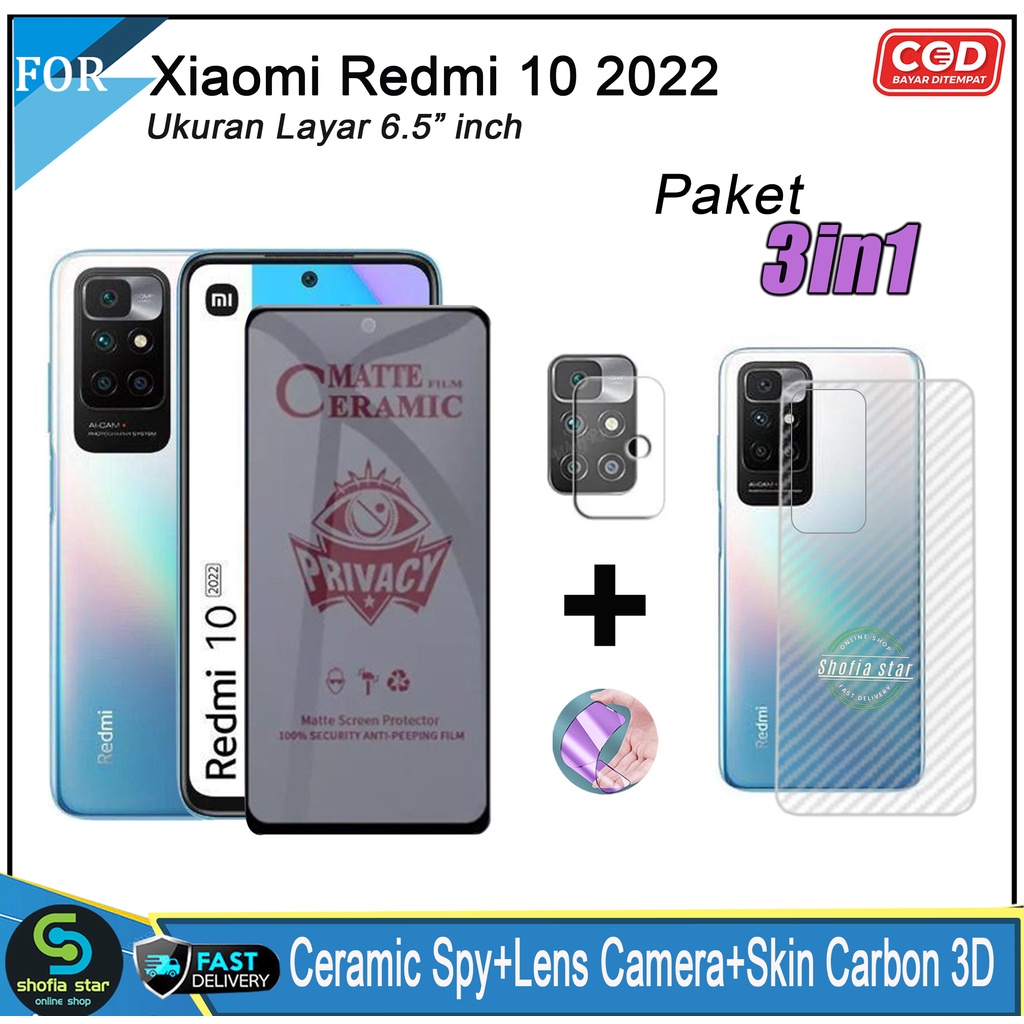 Promo 3in1 Tempered Glass Privacy Xiaomi Redmi 10 2022 10 Prime 2022 10A Note 9 Anti Gores Anti Spy Full Layar