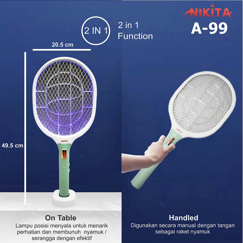 NIKITA RAKET NYAMUK A-99 2 in 1 - Multifungsi Standing Swatter Rechargeable