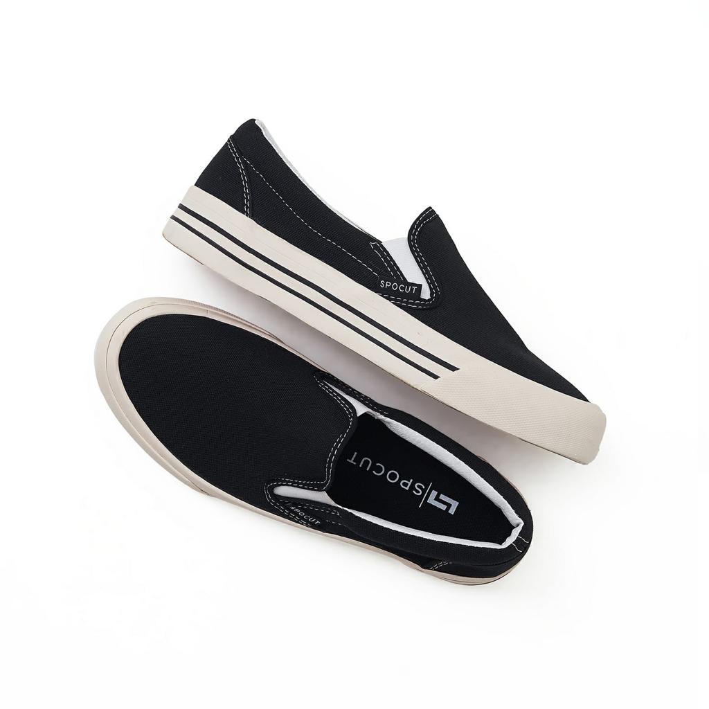 Sepatu SPOCUT Black White Slip On DX