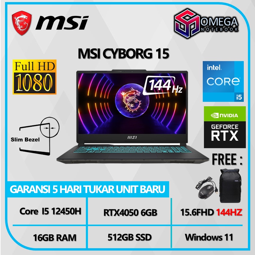 MSI CYBORG 15 A12VE RTX4050 6GB/ I5 12450H 16GB 512SSD W11 15.6FHD 144HZ