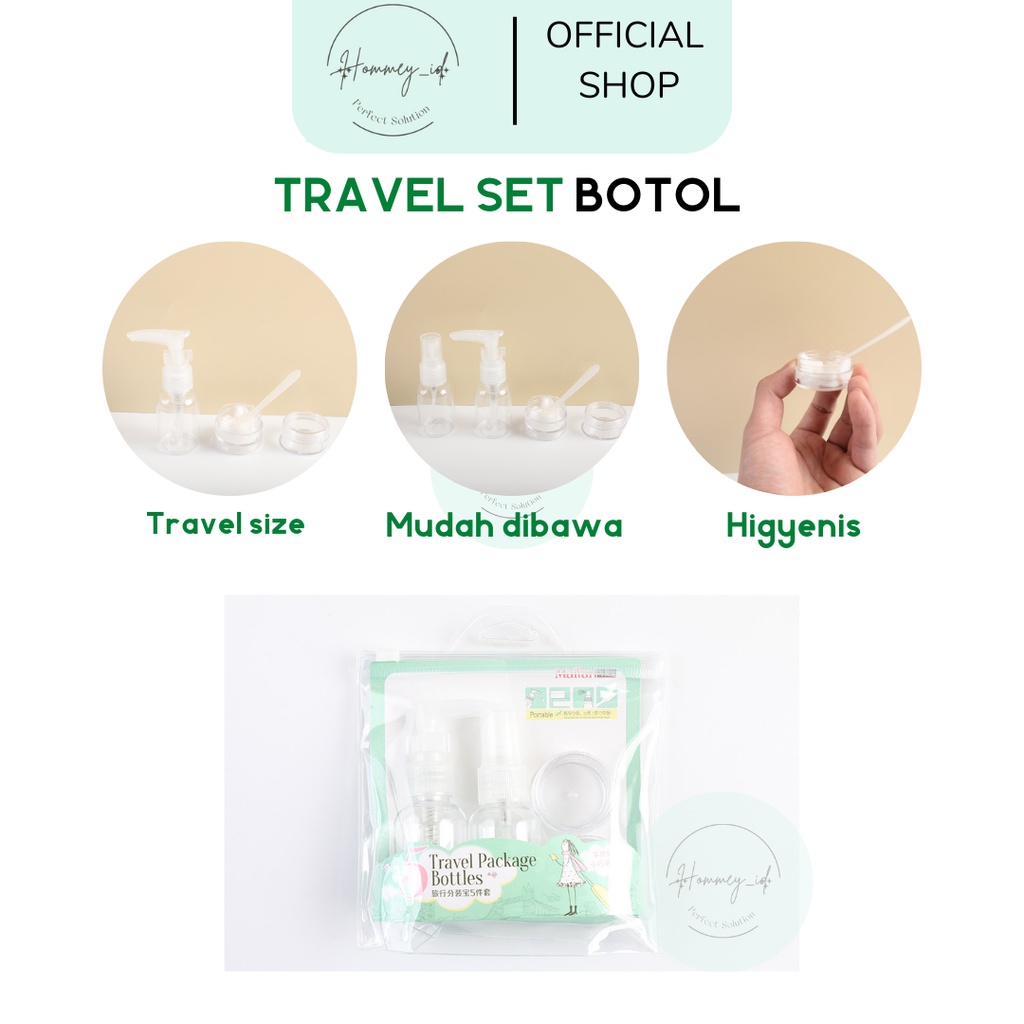 HOMMEY ID - TRAVEL PACK SET BOTOL MINI LENGKAP | BOTOL TRAVEL SET | BOTOL ISI ULANG TRAVEL MINI BOTTLE