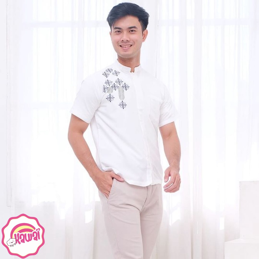 ATASAN BAJU KOKO DEWASA PRIA PUTIH LENGAN PENDEK ADA SIZE M - XL MOTIF