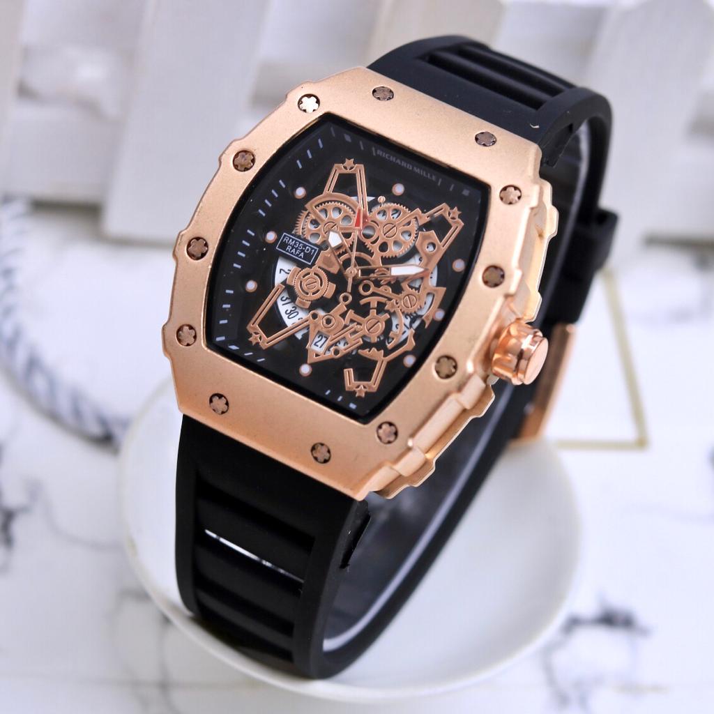 BEST SELLER JAM TANGAN PRIA RM ANALOG O80 TALI RUBBER BODY KOTAK DM 4.2CM FREE BOX &amp; BATERAI || JAM TANGAN FASHION PRIA JAM TANGAN COWOK MURAH