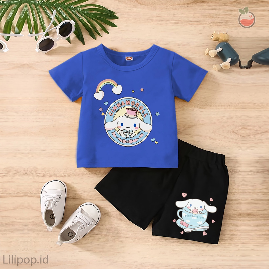 Baju Anak Stelan Kaos 3/4  CINNAMOROLL KID Cowok Cewek  Usia 1 - 4 Tahun Celana Pendek Harian