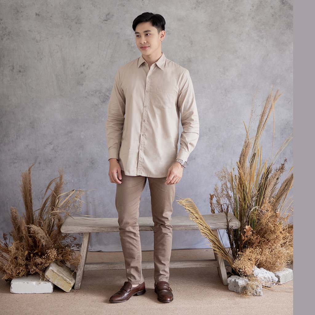 Adiyaksa by Aska Label - Kemeja pria lengan panjang katun atasan pria warna light yellow, beige, light pink, light blue, hitam black