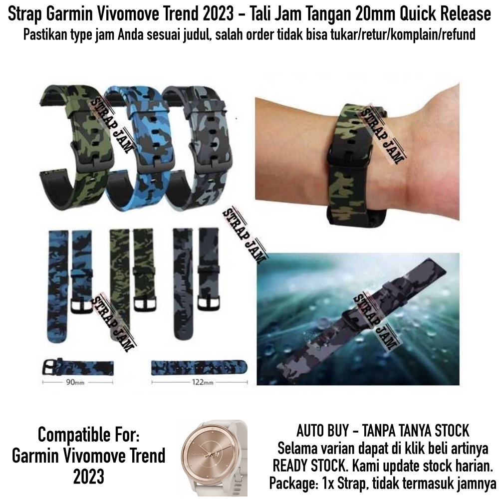 Tali Jam 20mm Strap Garmin Vivomove Trend 2023 - Camo Army Keren Camoflauge