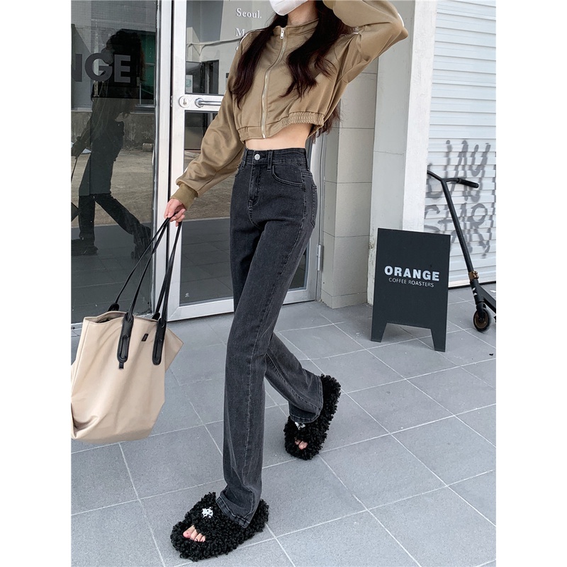 Kelabu hitam Cutbray Jeans / Highwaist Skinny Celana Jeans Wanita (realpict)