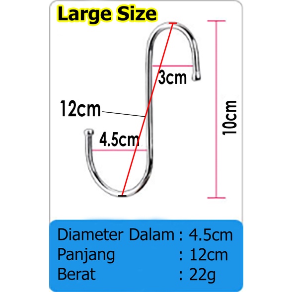 S Hook Stainless Gantungan Serbaguna Cantolan Hanger Pengait Dapur - ADA 3 SIZE