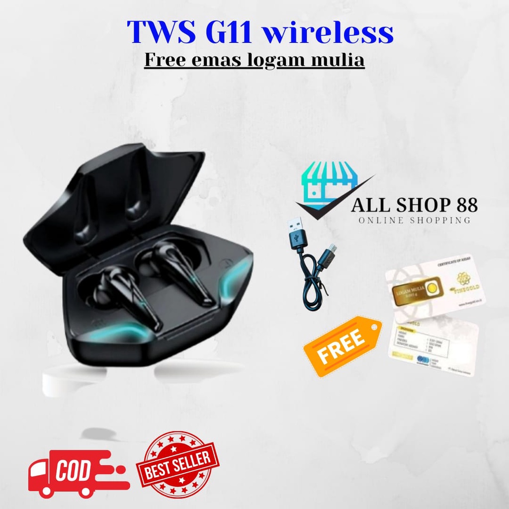 TWS G11 GAMING FREE LOGAM EMAS MULIA - HEADSET BLUETOOTH WIRELESS TWS G11 GAMING