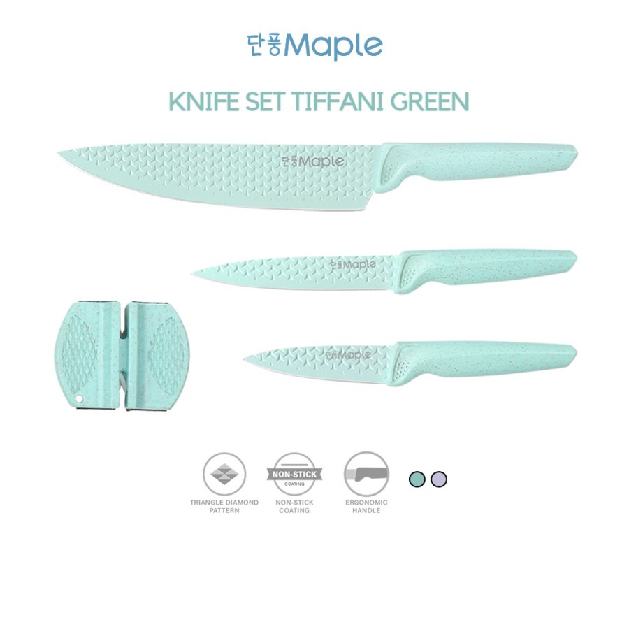 MAPLE Pisau Dapur Set 4in1 - Kitchen Knife Set 4in1 GREEN BERGARANSI