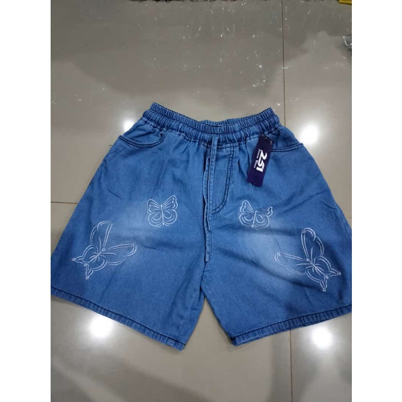 Celana Pendek Jeans Bordir Kupu- Elle Shorts Butterfly - Printed Hotpants Short Pants Jeans Denim Wanita