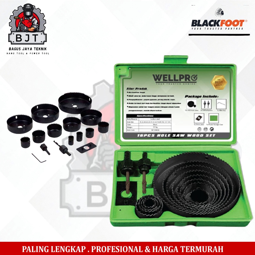 WELLPRO Holsaw Kayu Set 16pcs / Mata Bor Gromet 16pcs