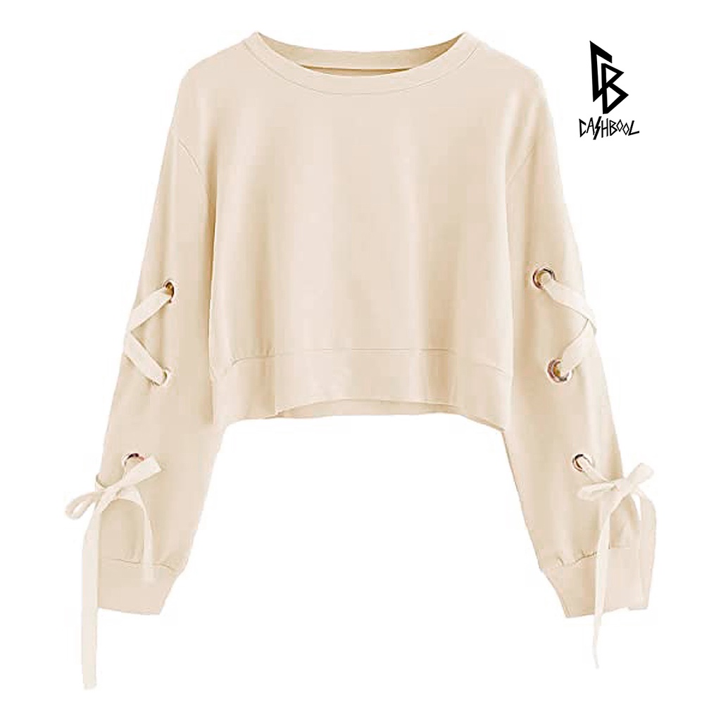 CASHBOOL Crop Crewneck Tali Pita Sweater Basic Polos ALL SIZE &amp; BIG SIZE