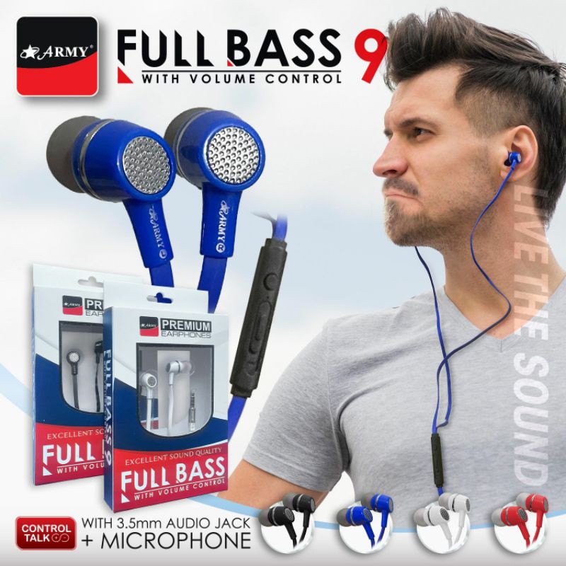 Headset Hf Army Full Bass 9 + Volume Jack 3.0