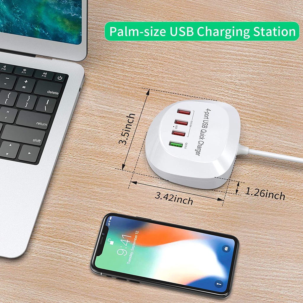 Actual【COD】36W 4 Ports USB Multi Port Charger Fast Charger 3.0 Fast PD Charger Adapter Station 3A QC3.0 Phone