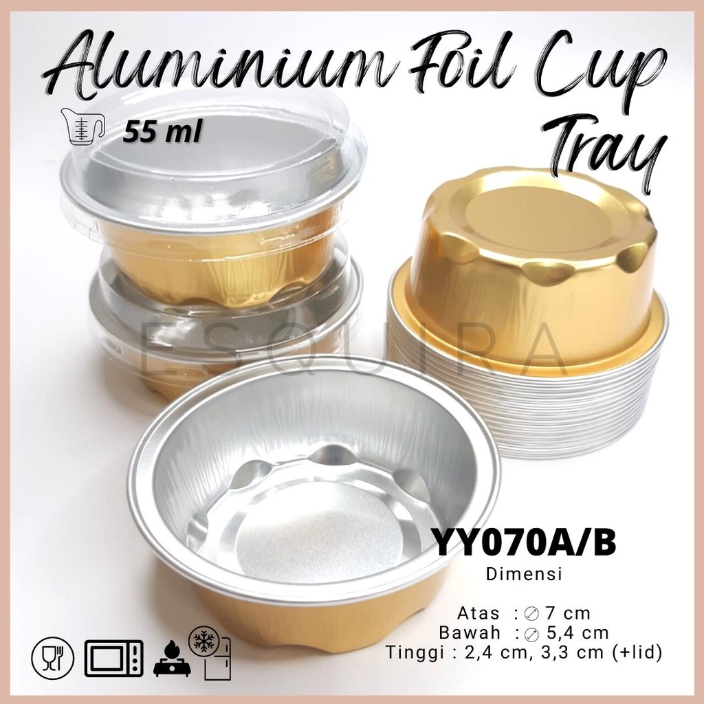 Aluminium Foil Cup Tray Gold 55 ML + Pet Lid / 10 PCS / YY070A/B