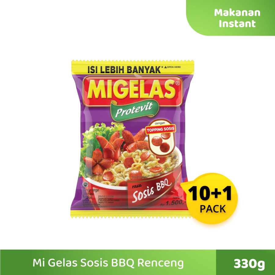 Mie Instan Migelas Sosis BBQ Renceng 10+1 @30g