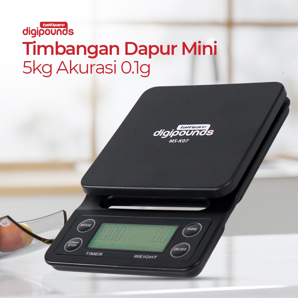 Taffware Digipounds Timbangan Dapur Mini Timer 5kg Akurasi 0.1g - MS-K07 - Black