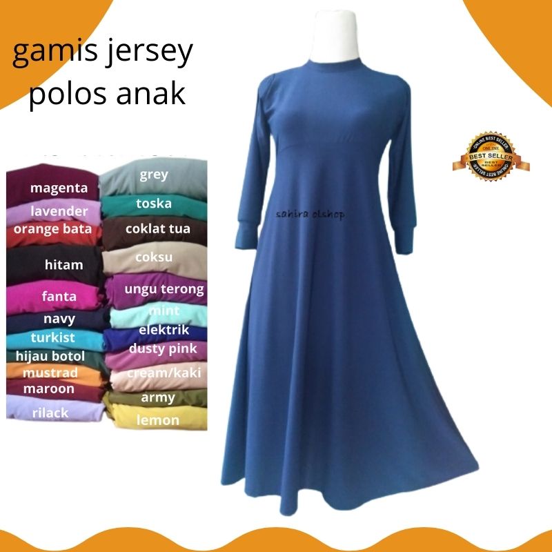 Gamis Jersey Anak baju anak polos tanpa jilbab kekinian usia 1 sampai 12 tahun banyak warana.