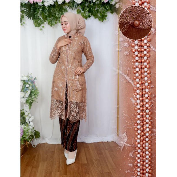 Tunik Kebaya Kamila Kombinasi Payet Mutiara / Set Tunik Pesta / Kebaya Kondangan / Kebaya Brokat / kebaya / Set Tunik Wanita / Outfit Baju Wanita / Set Kebaya Lamaran / Set Kebaya Busui Frendly