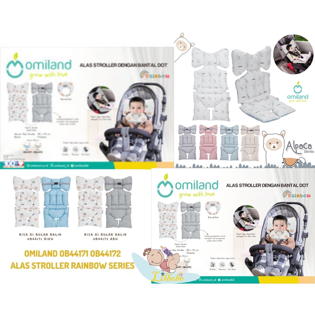 Omiland alas stroller + Bantal Dot Bahan Lembut Premium Motif - Alpaca Rainbow Sloth Series