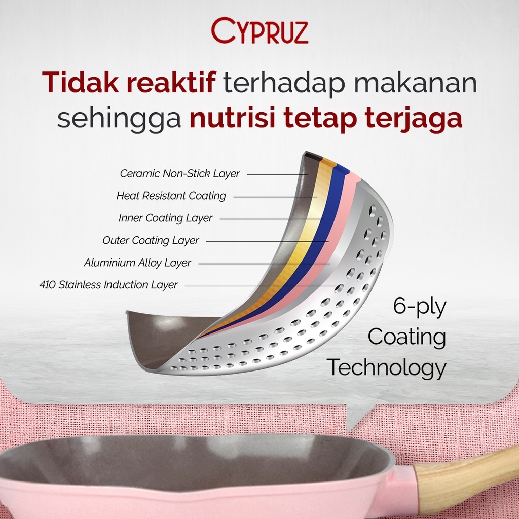 Cypruz Pink Ceramic Series Gg.Putih Kayu: BBQ Pan