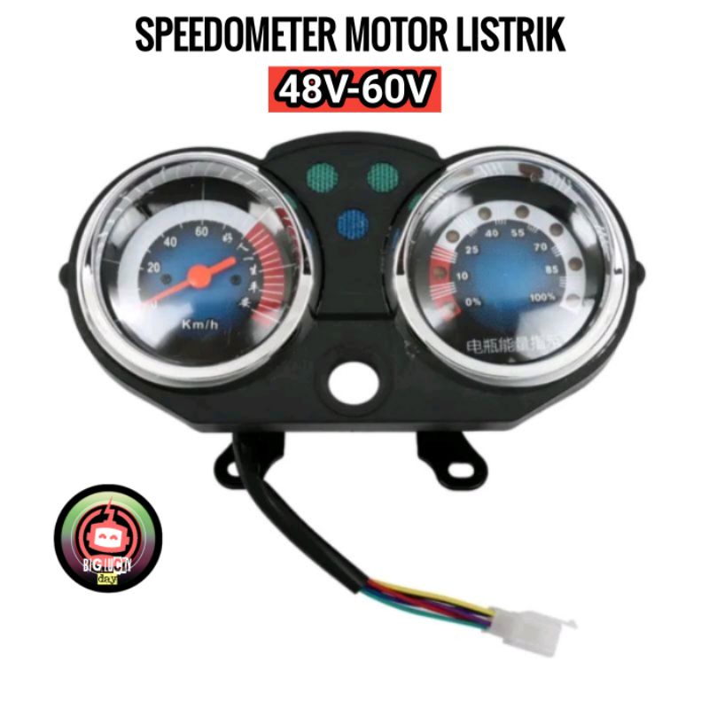 SPEEDOMETER + INDIKATOR BATERAI ANALOG DISPLAY SEPEDA LISTRIK MOTOR LISTRIK 48V - 60V SPEEDO METER S