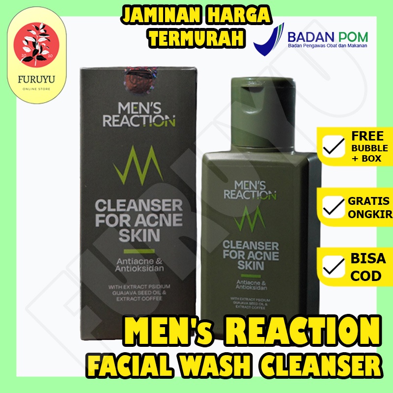 Sabun Muka Menyembuhkan Mencegah Membersihkan mengurangi Meredakan jerawat kemerahan Iritasi Minyak belebih Kototan Noda Pori Pori Kulit Wajah MENS REACTION Cleanser for Acne Skin Melembabkan Menyegarkan Kulit Wajah Skincare pria Ampuh Original BPOM