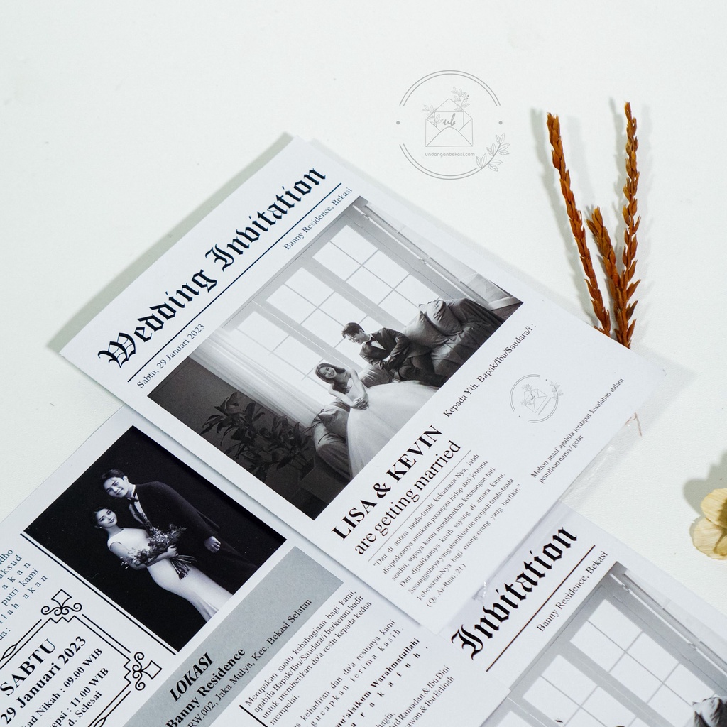 Undangan Koran Retro unik Undangan Softcover Lipat 2 Customized