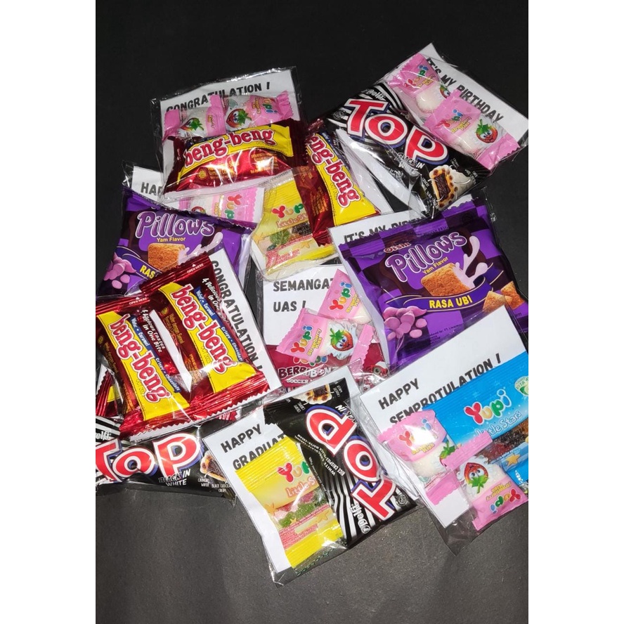 

Mini Gift Snack Booster Hadiah Hampers Permen Cokelat Custom Ucapan