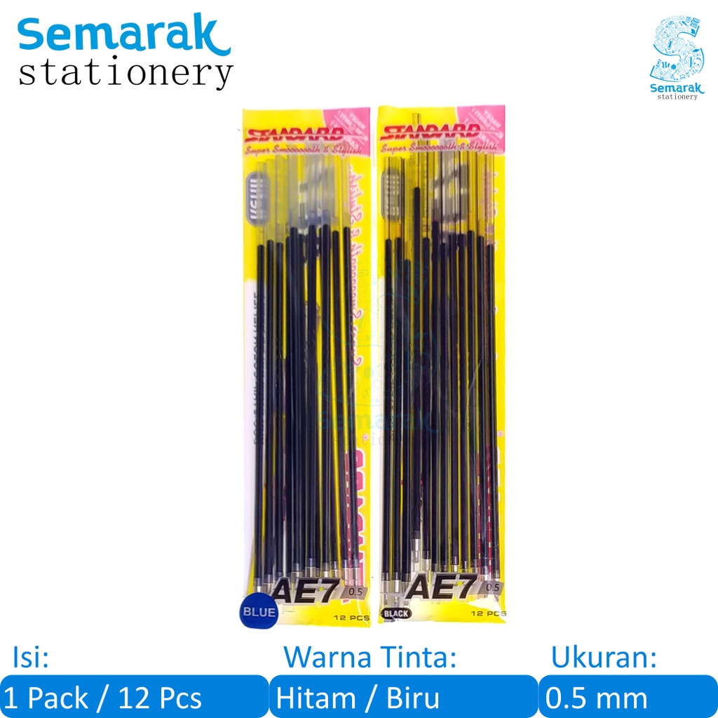 

Standard Refill Pen Isi Ulang Pulpen AE7 0.5 - Hitam / Biru [1 Pack / 12 Pcs]