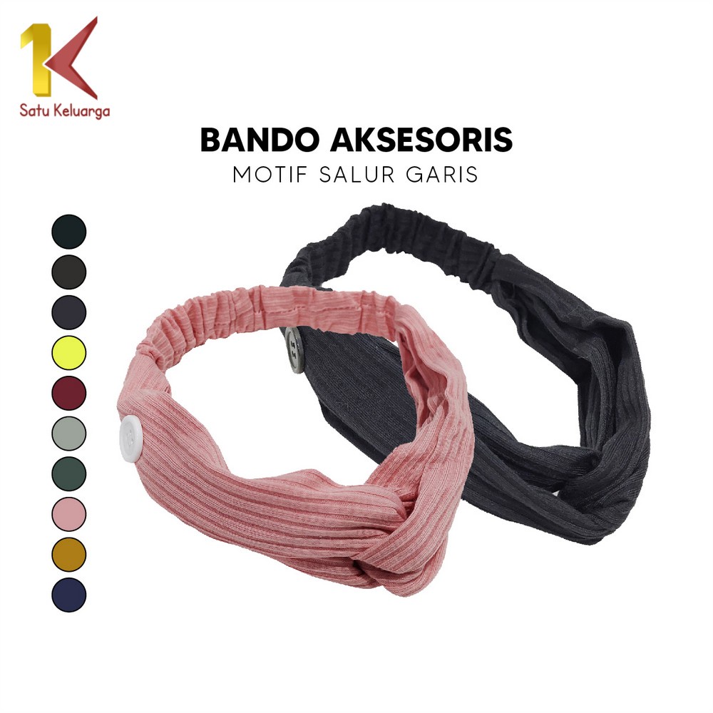 Satu Keluarga Bando Korea Wanita Motif Garis Salur Karet Elastis C63 Bendo Aksesoris Rambut Dengan K