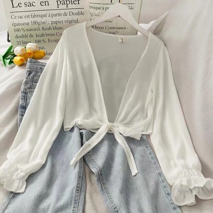 Promo Ramadhan 2023 - Baju Cardigan Wanita Outer Kesa Lengan Panjang Polos Fashion Simple - Putih - 