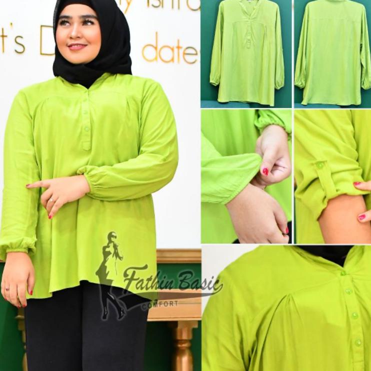 ™ Blus Polos Ijo Muda - Blouse Polos Rayon - Lime- Lime green - ijo stabilo - Baju Adem - Fathin Bas