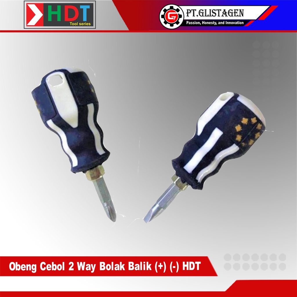 HDT Obeng Cebol Bolak Balik Plus Minus Mini Stubby Screwdriver 2 Way