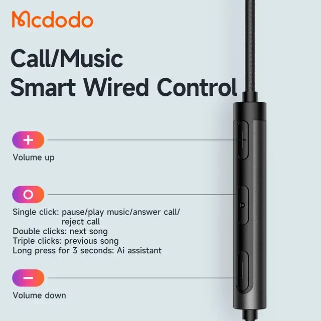 Mcdodo Earphone Jack 3.5mm Stereo Deep Bass Volume Control Nylon