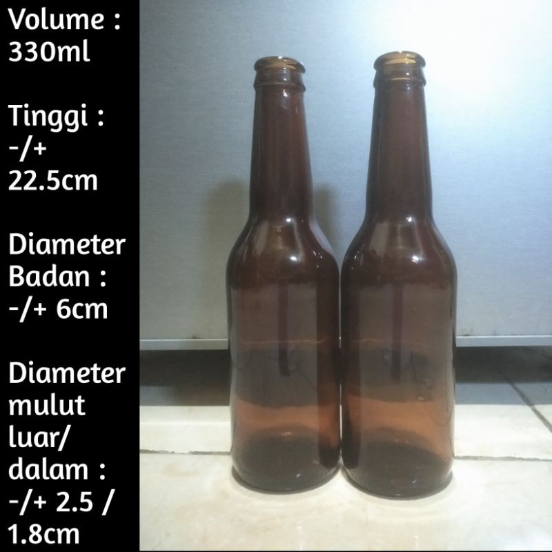 Botol Kaca Coklat 330ml -Tanpa Tutup (Minim 3 Botol)