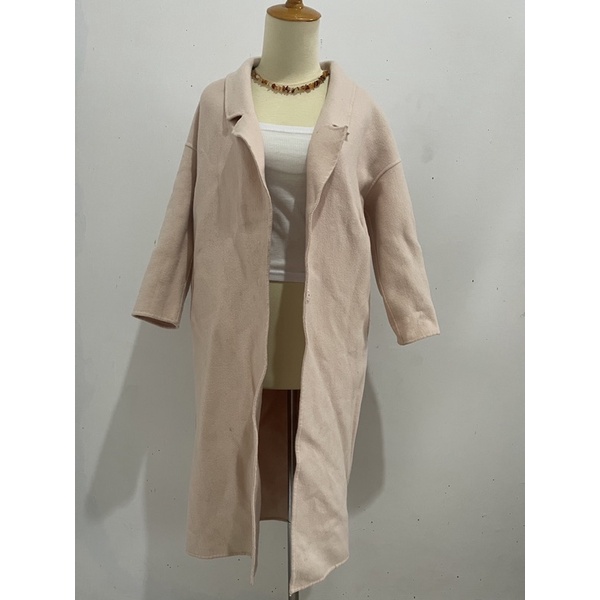Nobrand long coat wool tanpa puring warna soft pink