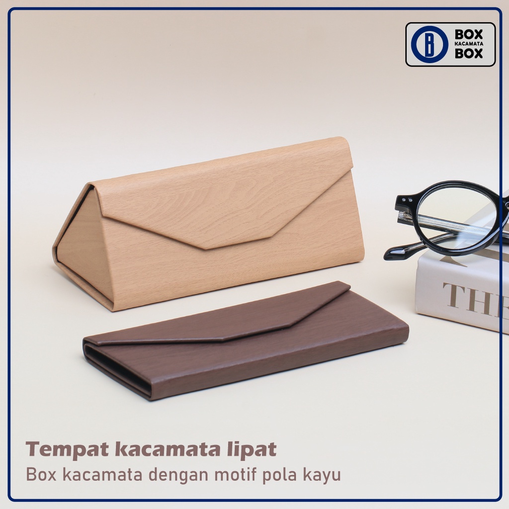 Tempat Kacamata Model Prisma Lipat Simple Pola Kayu Pria Wanita Keren Aestethic P2