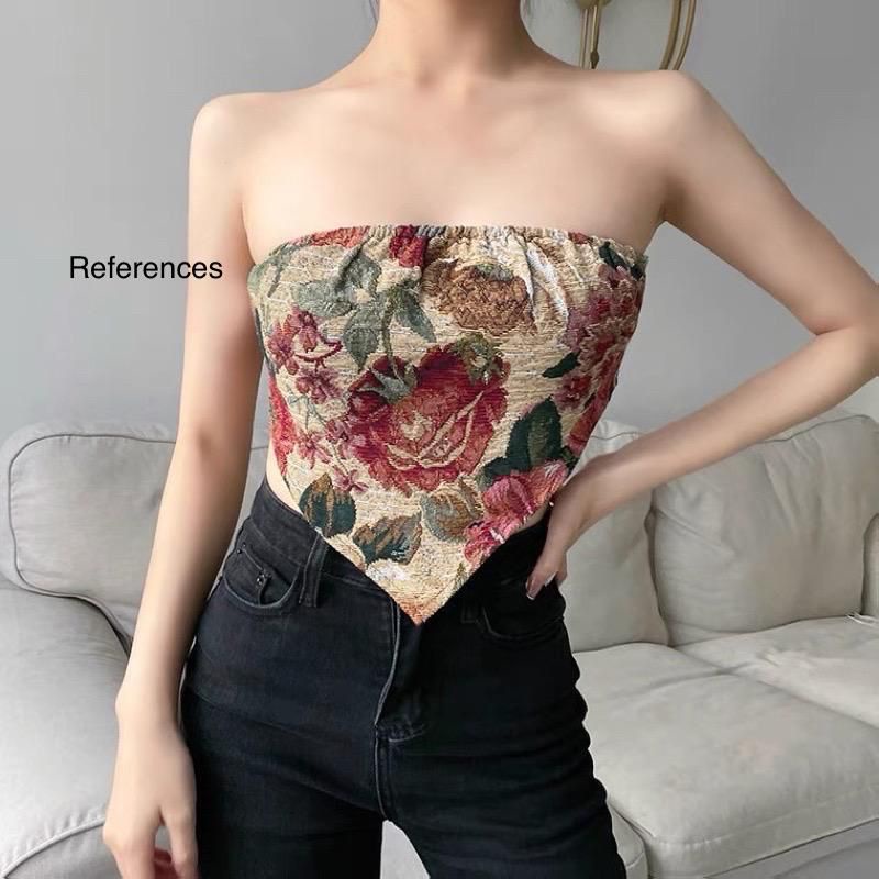 Tanktop kemben flower vintage / tube top rubber flowers / kemben bunga vintage